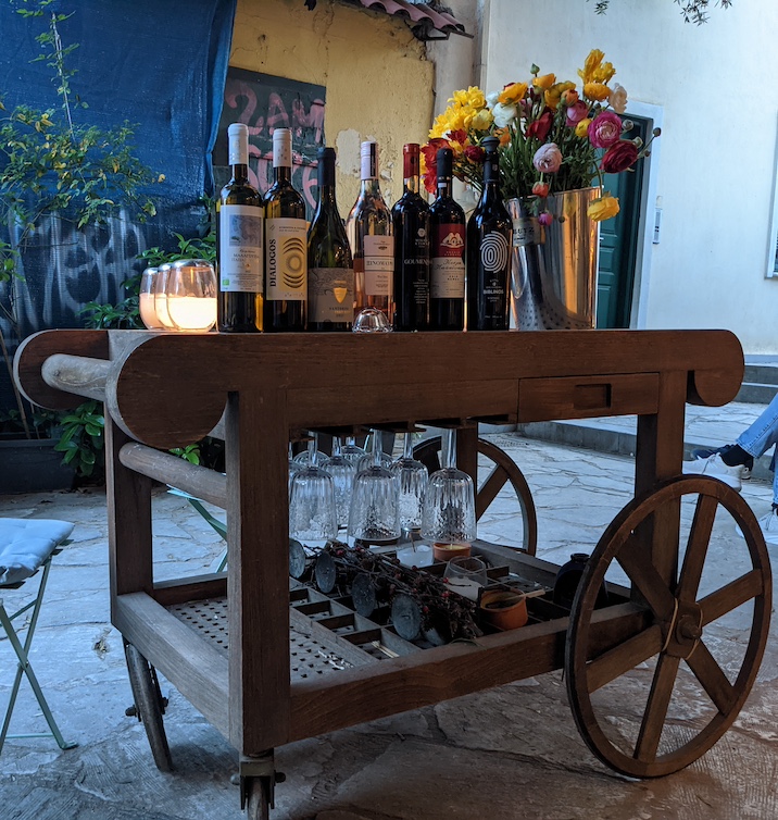 Wine Flight on a cute cart at Finewine Athens